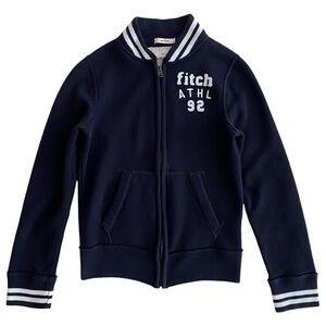 Abercrombie Kids Full Zip Long Sleeve Navy Blue Varsity Bomber Jacket Boy Size M